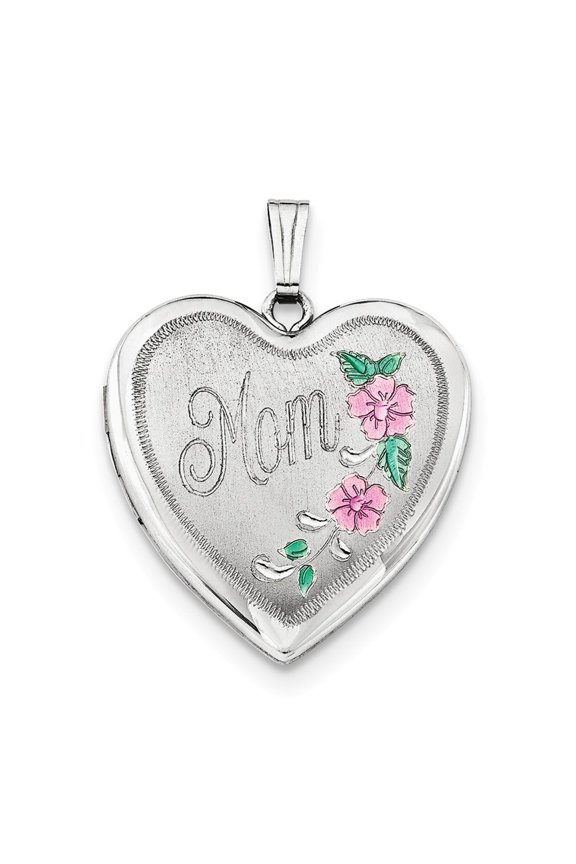 Sterling Silver 24mm Enameled Floral Mom Family Heart Locket