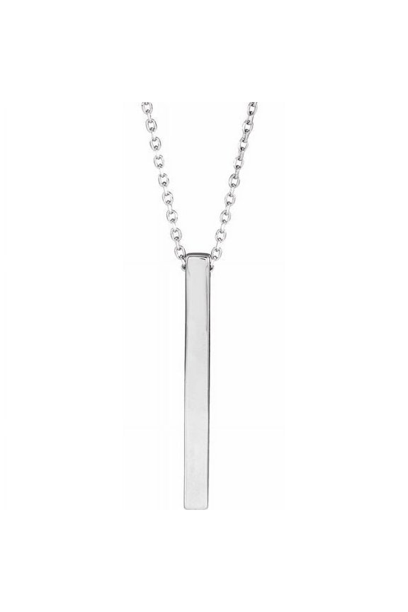 Sterling Silver 25 X 2.5 Mm 16-18 In Polished Engravable Four-Sided Vertical Bar Necklace