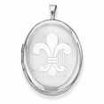 thumbnail image 1 of Lockets Sterling Silver Rhodium-plated 26mm Fleur De Lis Oval Locket, 1 of 2