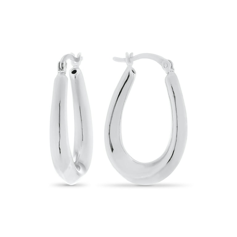 Sterling Silver 26x18mm Oval Puffed Graduated Hoop Earrings