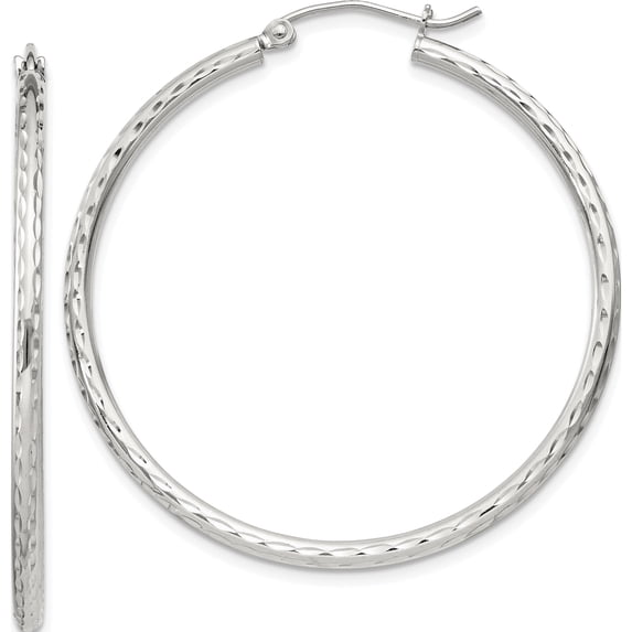 Sterling Silver 2Mm Diamond Cut Hoop Earrings (Width 40) (Length 43) - Jbsp