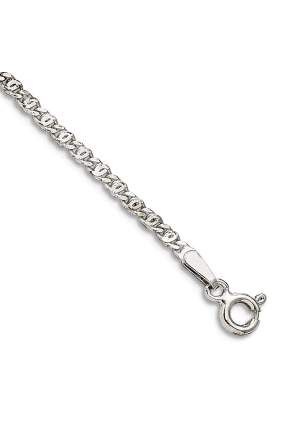 925 Sterling Silver Polished 2mm Fancy Nautical Ship Mariner Anchor Pendant Necklace Chain 9 Inch Spring-Ring Link Brace