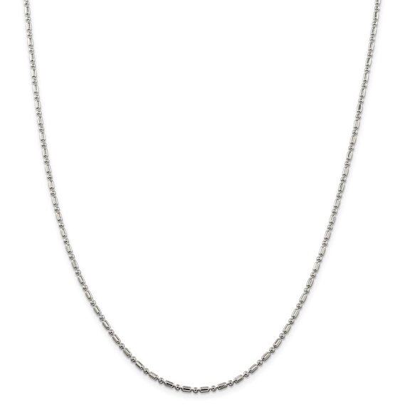 Sterling Silver 2mm Fancy Beaded Chain Necklace - 20 Inch