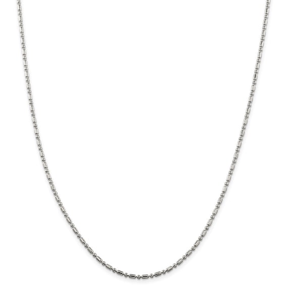 Sterling Silver 2mm Fancy Beaded Chain Necklace - 24 Inch