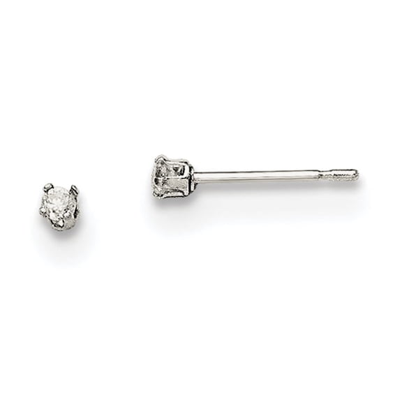 Sterling Silver 2mm Round Snap Set Cubic Zirconia Stud Earrings
