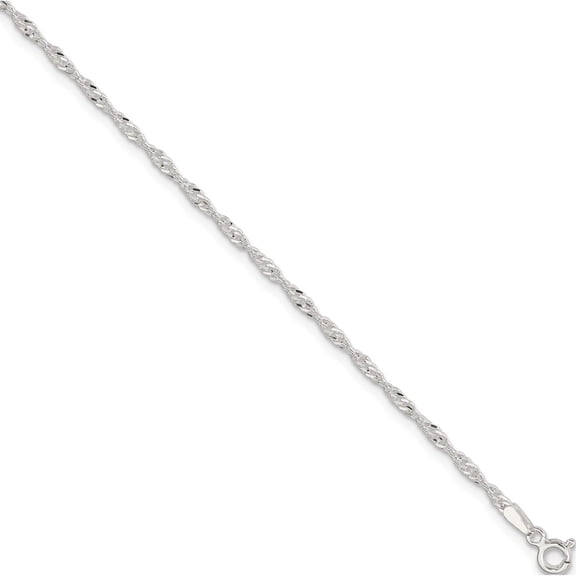 Jewelry by Sweet Pea Sterling Silver 2mm Singapore Chain 9 inch Plus 1 inch Extender Chain - Total 10 inch Anklet