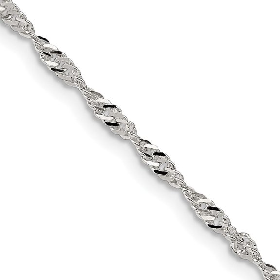 Finest Gold Sterling Silver 2 mm Singapore Chain with 2 in. Extension