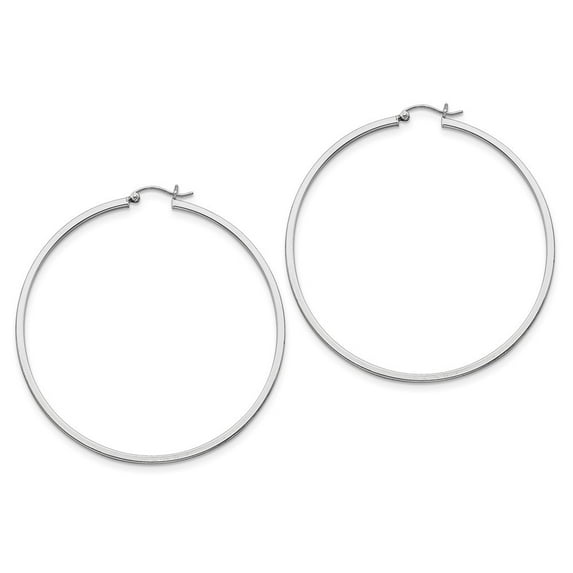 Sterling Silver 2mm Square Tube Hoop Earrings - 4.8 Grams - Measures 62x60mm Wide 2mm Thick
