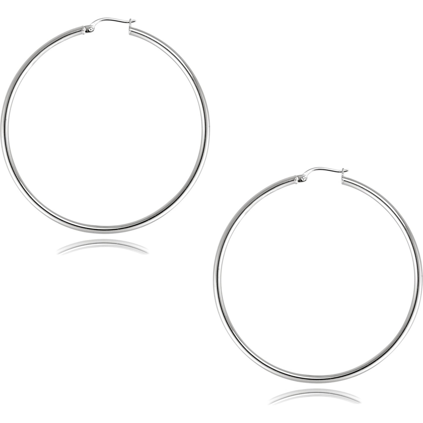 Sterling Silver 2mm x 45mm Plain Hoop Earrings