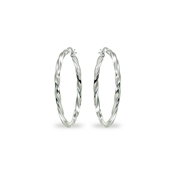 Sterling Silver 2x40mm Twist Round Hoop Earrings - Walmart.com
