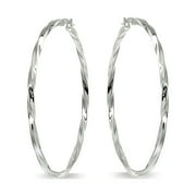 DESIGNS BY FMC Sterling Silver 2x50mm Twist Round Hoop Earrings