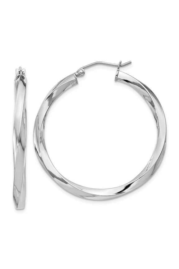 Sterling Silver 3.00mm Twisted Hoop Earrings - 3.5 Grams - Measures 36x34mm Wide 3mm Thick