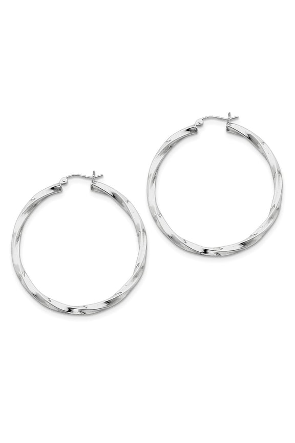 Sterling Silver 3.00mm Twisted Hoop Earrings - 4.8 Grams - Measures 47x45mm Wide 3mm Thick