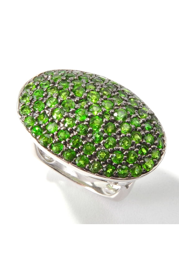 Sterling Silver 3.08ctw Chrome Diopside Cluster Ring, Size 7