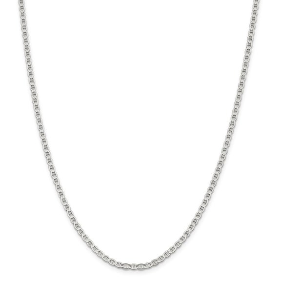 Sterling Silver 3.1mm Semi-solid Flat Anchor Chain Necklace - 6.4 Grams - 24 Inch