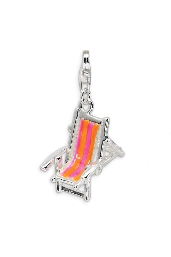 Amore La Vita Sterling Silver Rhodium-plated Polished 3-D Enameled Beach Chair Charm with Fancy Lobster Clasp