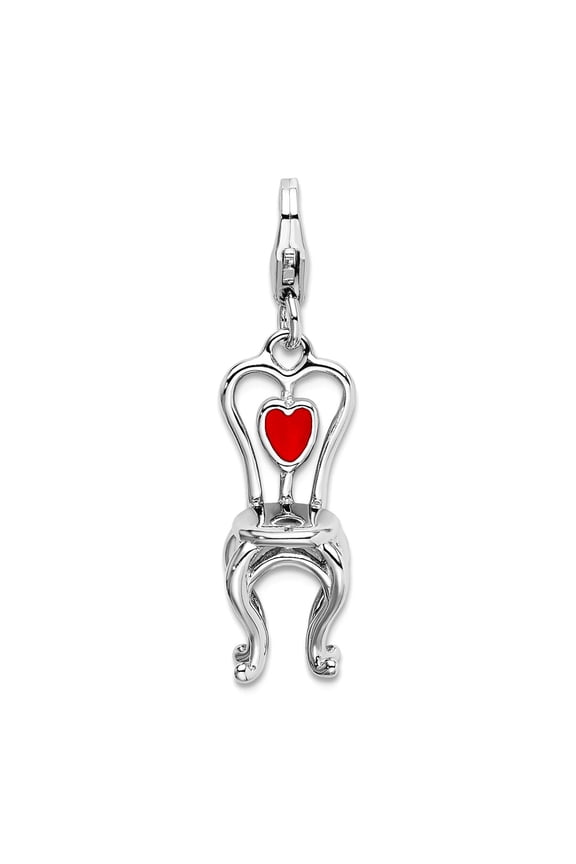 925 Sterling Silver Solid Polished Fancy Lobster Closure 3 D Enameled Chair with Love Heart With Lobster Clasp Charm 31x