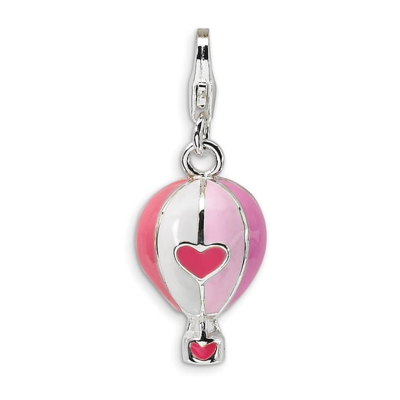Sterling Silver 3-D Enameled Hot Air Balloon Lobster Clasp Bracelet Charm