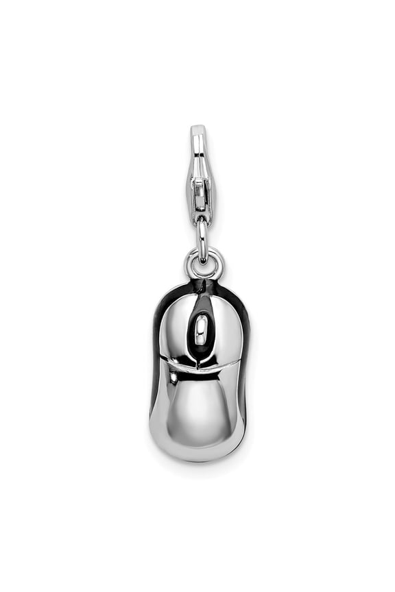 Sterling Silver 3-D Enameled Mouse With Lobster Clasp Charm - 2.2 Grams - Measures 26x8mm