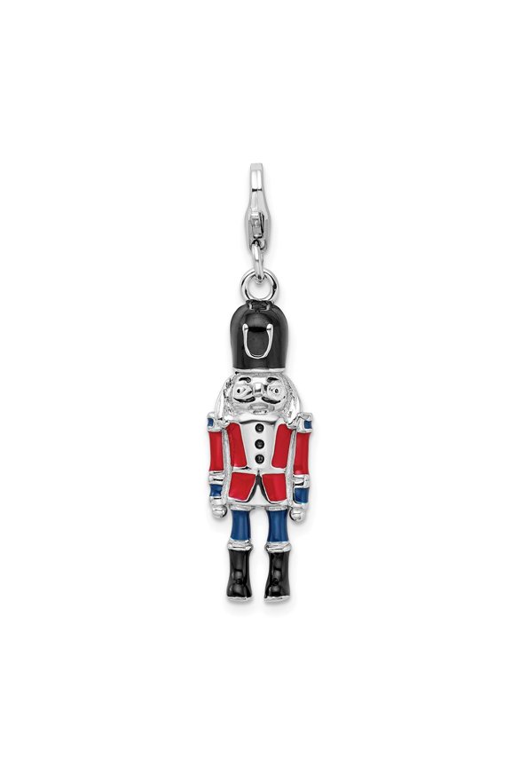 Sterling Silver 3-D Enameled Nut Cracker w/Lobster Clasp Charm