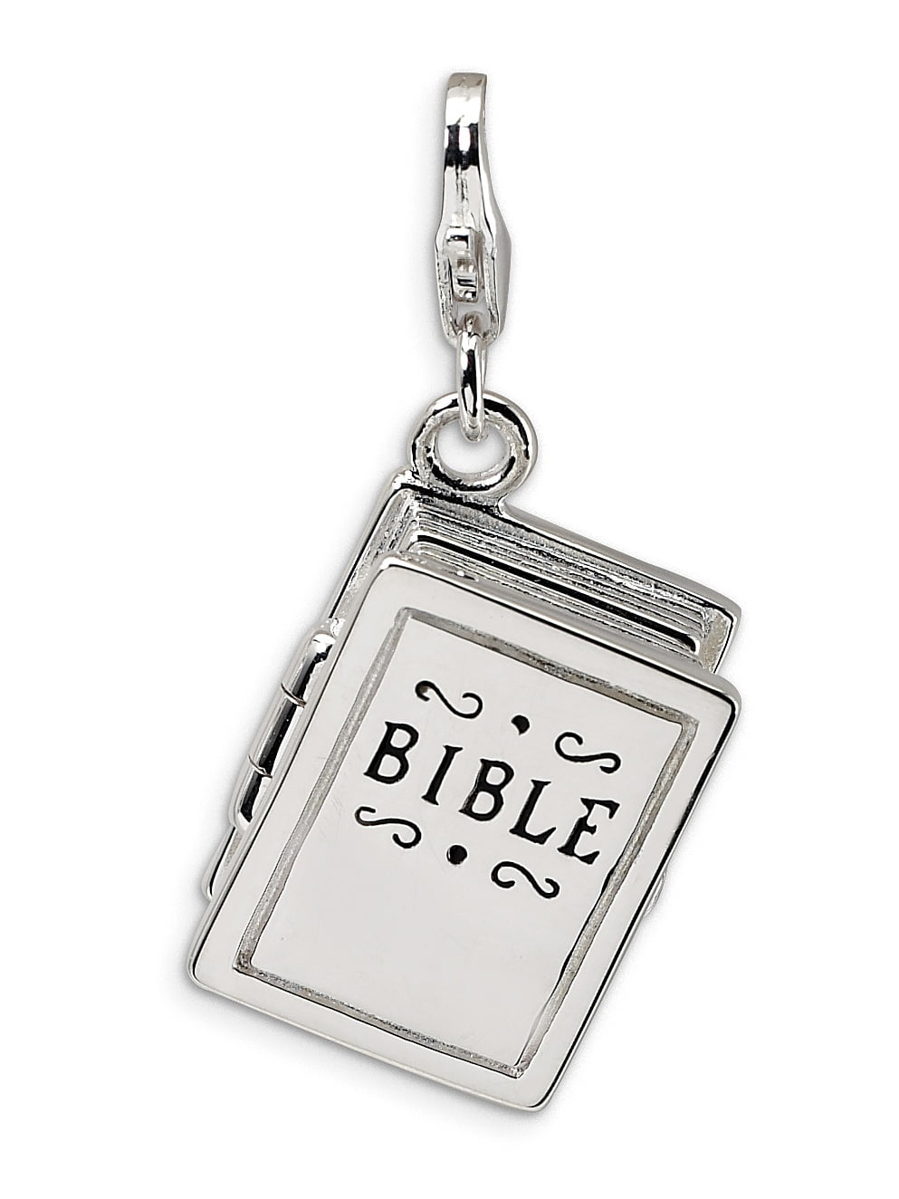 Sterling Silver 3-D Enameled Opening Bible Lobster Clasp Charm (Moveable) for Charm Bracelet