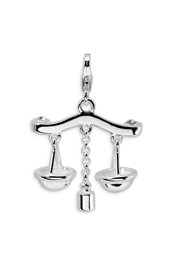 Sterling Silver 3-D Enameled Scales of Justice With Lobster Clasp Charm - Measures 33x23mm
