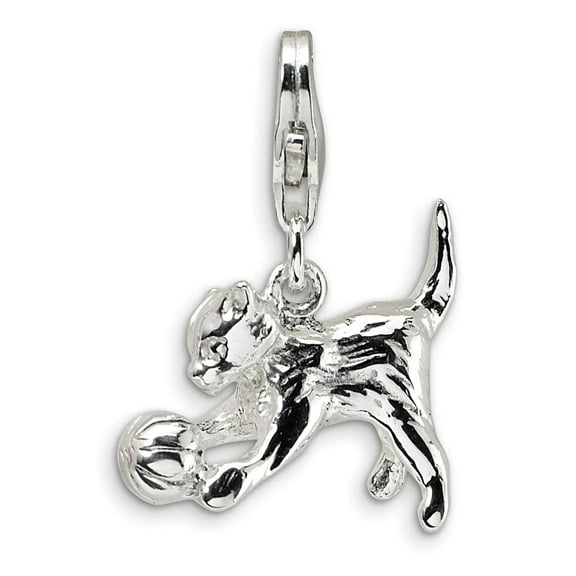 Sterling Silver 3-D Polished Kitten  Ball w/Lobster Clasp Charm QCC389