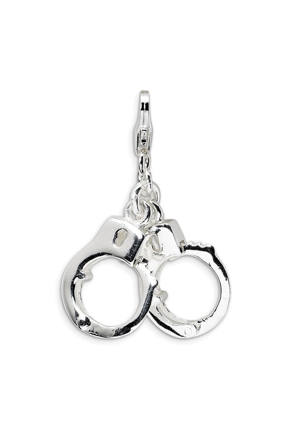 Sterling Silver 3-D Polished Movable Hand Cuffs With Lobster Clasp Charm - Measures 30x21mm