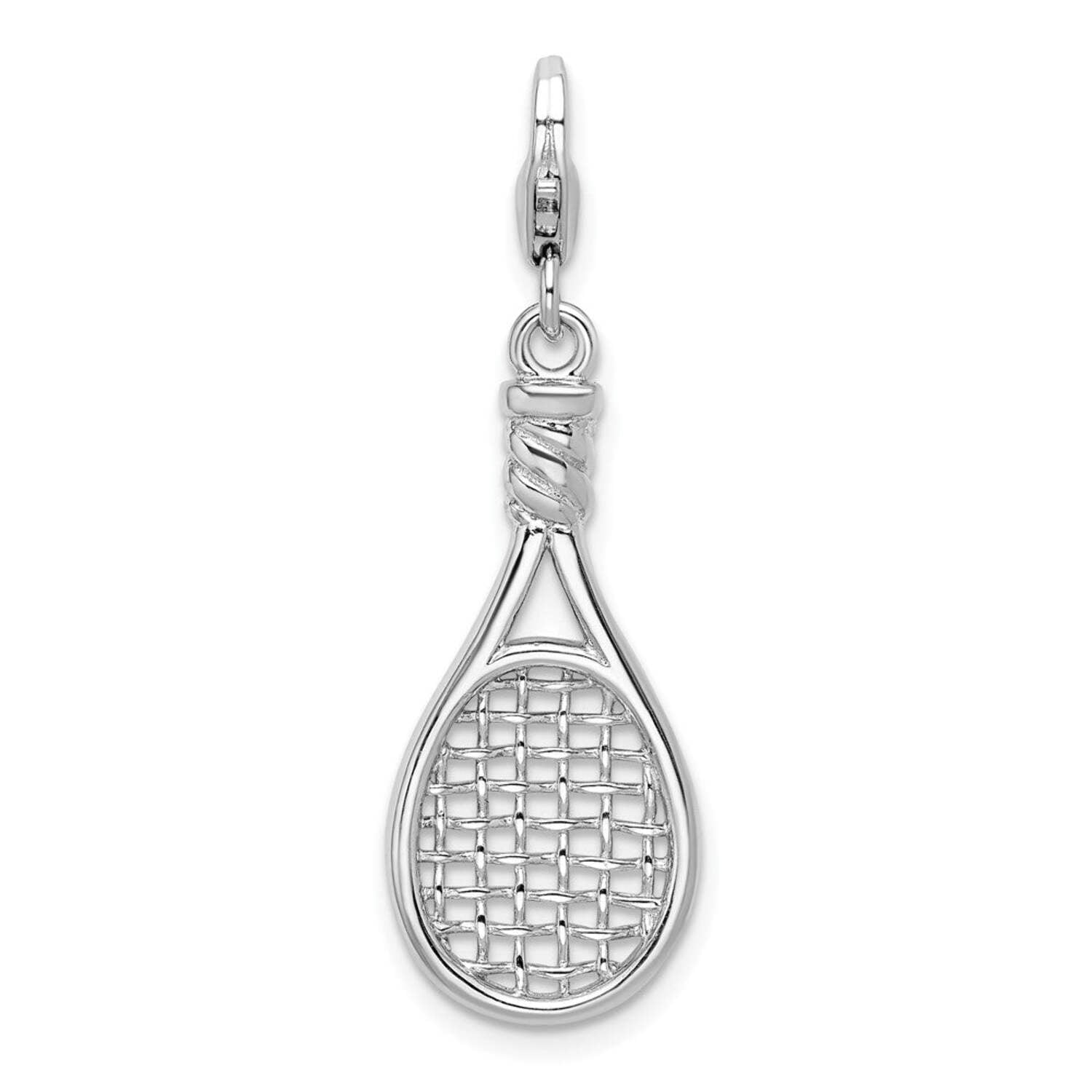 Amore La Vita  Sterling Silver Rhodium-plated Polished 3-D Polished Tennis Racquet Charm with Fancy Lobster Clasp