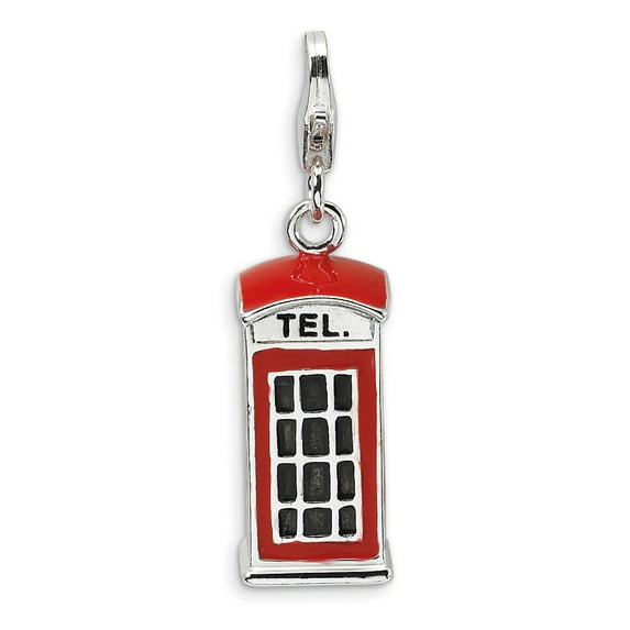 Sterling Silver 3-D Red Enameled Telephone Booth w/Lobster Clasp Charm QCC443