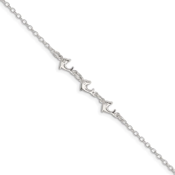 Jewelry by Sweet Pea Sterling Silver 3 Dolphins Anklet