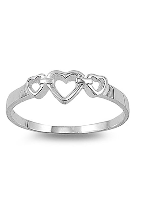 Sterling Silver 3 Heart Ring 6mm ( Size 4 to 10)