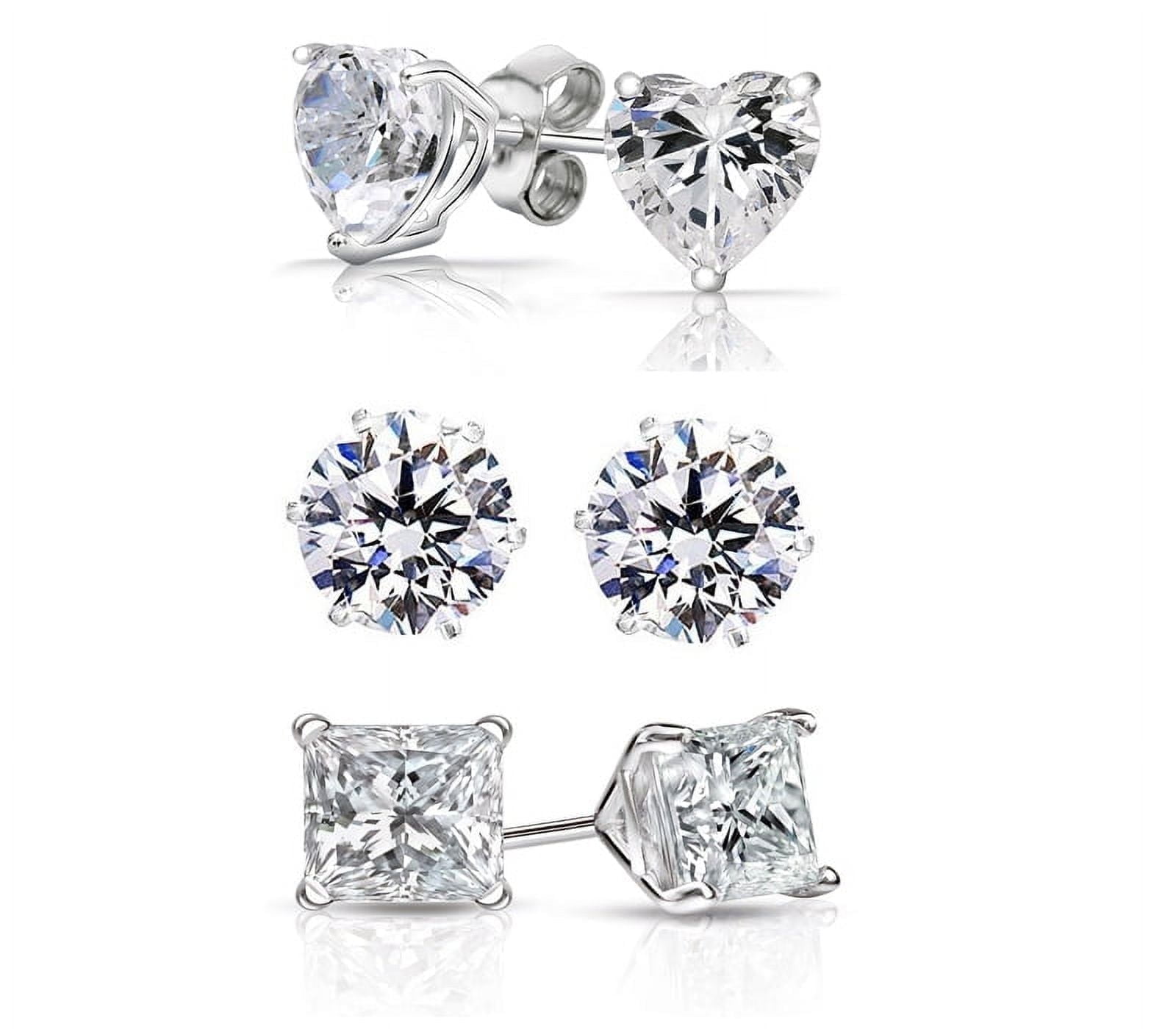 Sterling Silver 3 Pair Stud Earrings with crystals