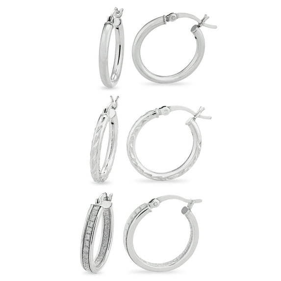 Sterling Silver 3 Piece Hoop Earrings Set