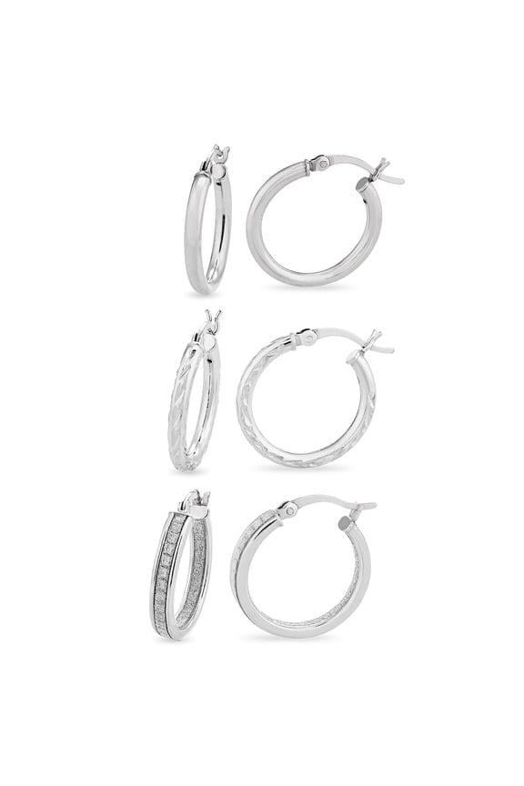Sterling Silver 3 Piece Hoop Earrings Set