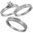 thumbnail image 1 of Sterling Silver 3-Piece Trio His (4mm) & Hers (3.5mm) Diamond Wedding Band Set, w/ 0.13 Carat Brilliant Cut Diamonds; Ladies Size 7.5, 1 of 3