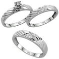 thumbnail image 1 of Sterling Silver 3-Piece Trio His (5mm) & Hers (3.5mm) Diamond Wedding Band Set, w/ 0.11 Carat Brilliant Cut Diamonds; Ladies Size 6, 1 of 3