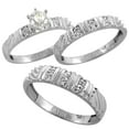 thumbnail image 1 of Sterling Silver 3-Piece Trio His (5mm) & Hers (3.5mm) Diamond Wedding Band Set, w/ 0.14 Carat Brilliant Cut Diamonds; Ladies Size 9.5, 1 of 3