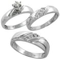thumbnail image 1 of Sterling Silver 3-Piece Trio His (6mm) & Hers (4.5mm) Diamond Wedding Band Set, w/ 0.10 Carat Brilliant Cut Diamonds; Ladies Size 9.5, 1 of 3