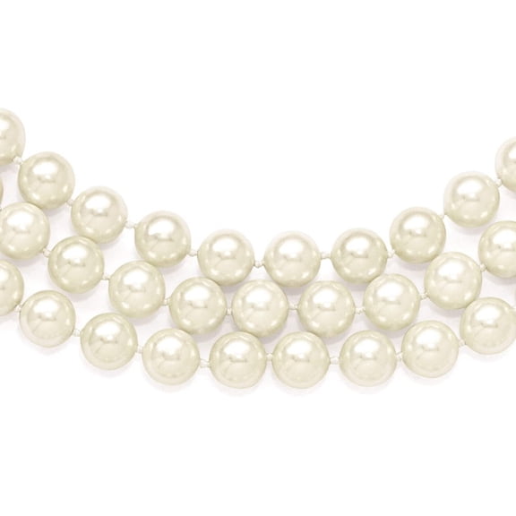 Sterling Silver 3 Row 10-11mm White Shell Bead Necklace
