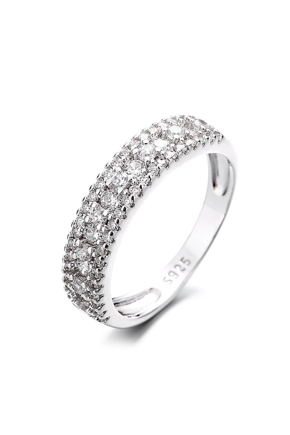 Sterling Silver 3 Row Brilliant Cut Crystal Eternity Band Ring