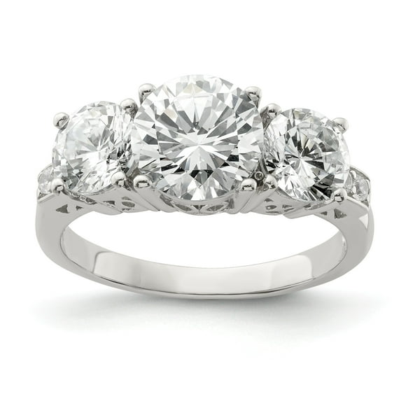 Sterling Silver 3 Stone CZ Ring - Size 6