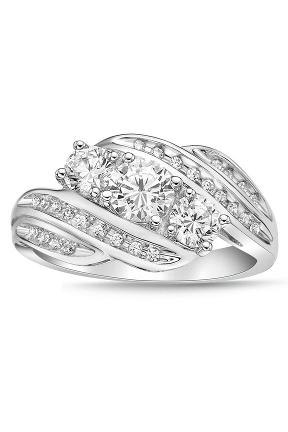 Sterling Silver 3 Stones Round Simulated Diamond Ring