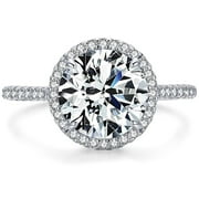 ARCO IRIS JEWELRY Sterling Silver 3 ct. Round Cubic Zirconia Halo Accent CZ Engagement Ring for Her