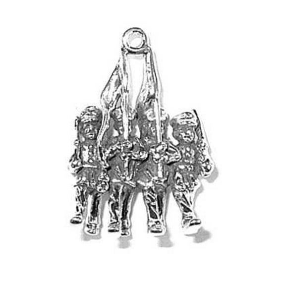 Sterling Silver 30" 1.2mm 3D Four Man Parade Flag Guard Guns Military Pendant Necklace