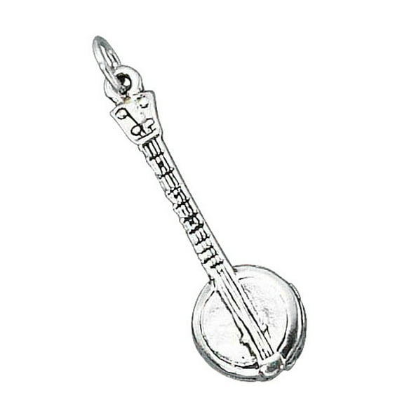 Sterling Silver 30" 1.2mm Box Chain 3D Banjo Musical Instrument Pendant Necklace