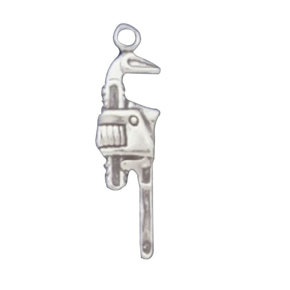 Sterling Silver 30" 1.2mm Box Chain 3D Construction Pipe Wrench Tool Pendant Necklace