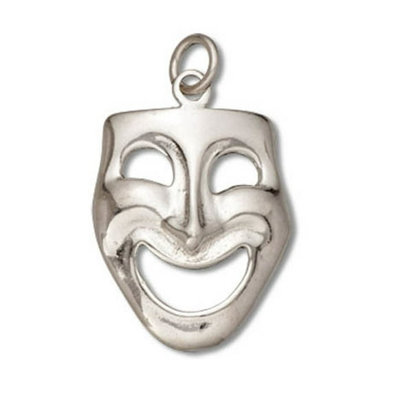 Sterling Silver 30" 1.2mm Box Chain 3D Drama Actors Theater Comedy Mask Pendant Necklace