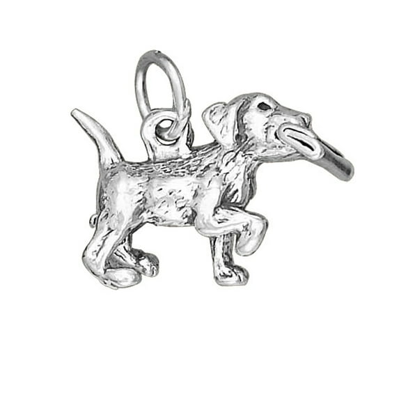 Sterling Silver 30" 1.2mm Box Chain 3D Puppy Dog Fetching Newspaper Pendant Necklace