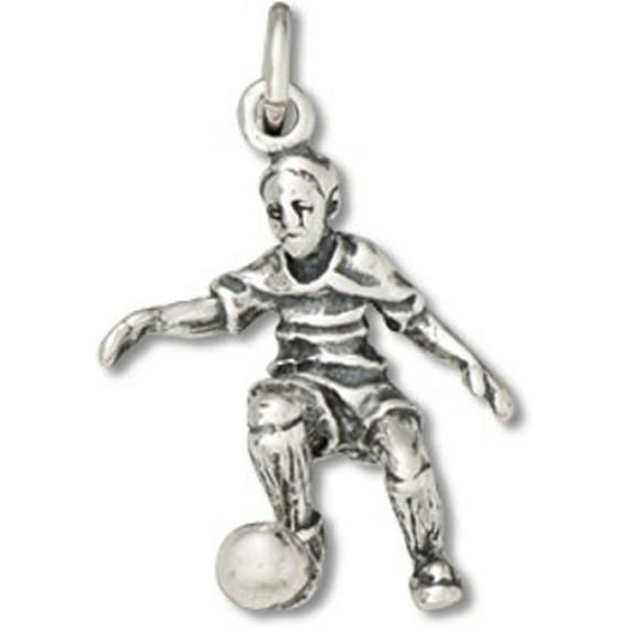 Sterling Silver 30" 1.2mm Box Chain 3D Soccer Player Pendant Necklace